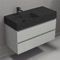 Floating Bathroom Vanity, Matte Black Sink, 40